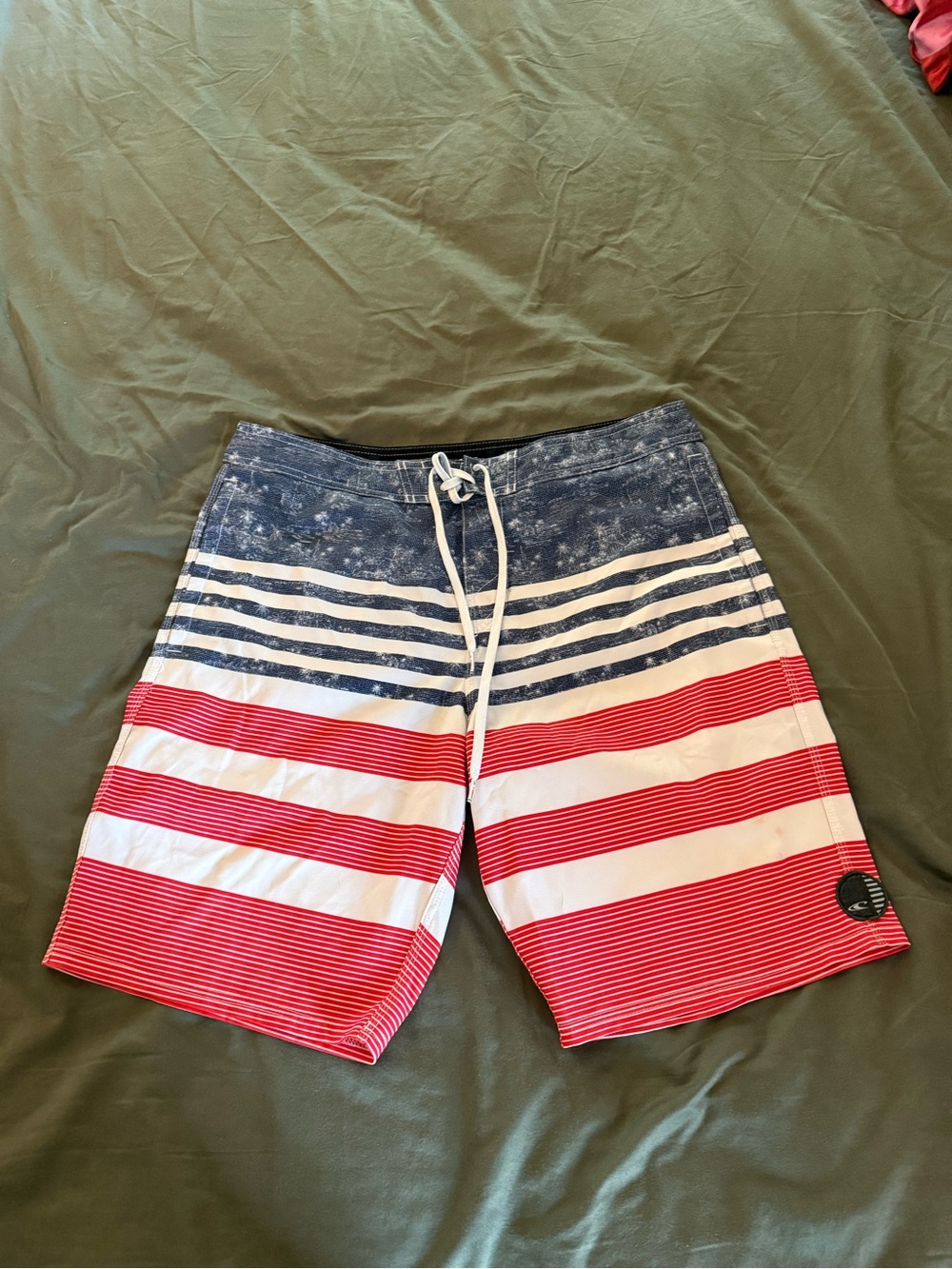 O'Neill Red, White & Blue Striped Board Shorts